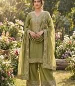 Olive green embroidered suit set