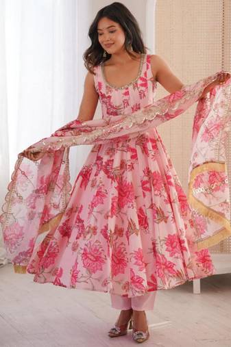 Pink floral printed suit set