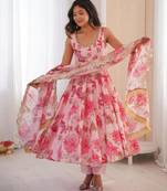 Pink floral printed suit set