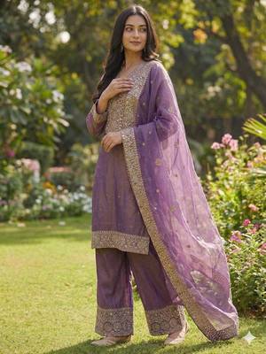 Lavender ethnic suit set 3