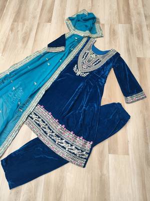 Navy blue velvet suit set 2