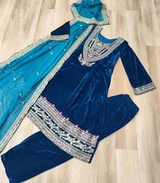 Navy blue velvet suit set