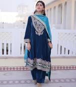 Navy blue velvet suit set