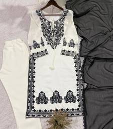 Black and white embroidered kurta set