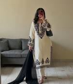 Black and white embroidered kurta set
