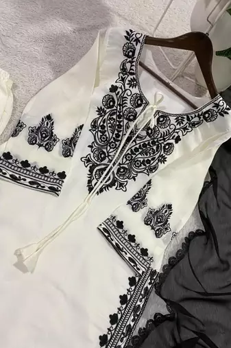 Black and white embroidered kurta set