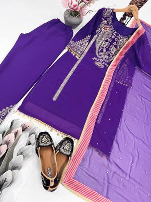 Deep purple heavy embroidered suit 2