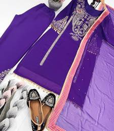 Deep purple heavy embroidered suit