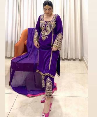 Deep purple heavy embroidered suit 3