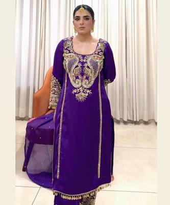 Deep purple heavy embroidered suit 4