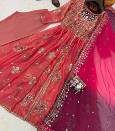 pink silk blend anarkali suit set with embroidery work