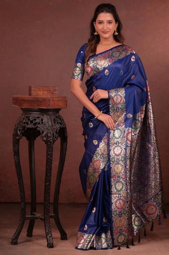 dark blue art silk woven art-silk-sarees