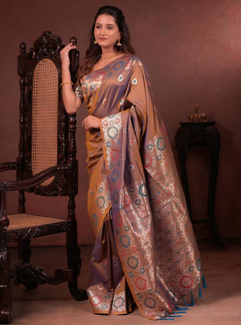 brown art silk woven art-silk-sarees