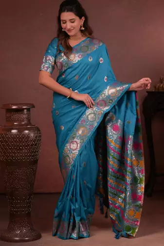 teal art silk woven art-silk-sarees