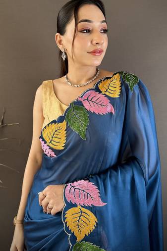 dark blue art silk embroidered art-silk-sarees