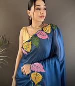dark blue art silk embroidered art-silk-sarees