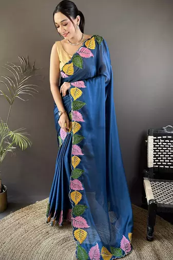 dark blue art silk embroidered art-silk-sarees
