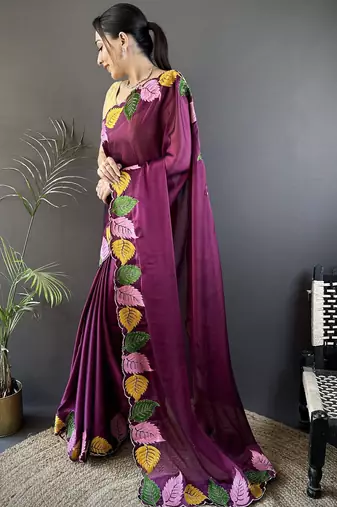 wine art silk embroidered art-silk-sarees