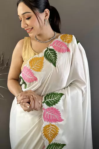 white art silk embroidered art-silk-sarees