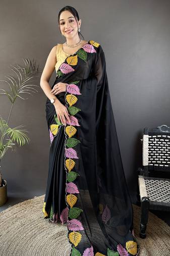 black art silk embroidered art-silk-sarees