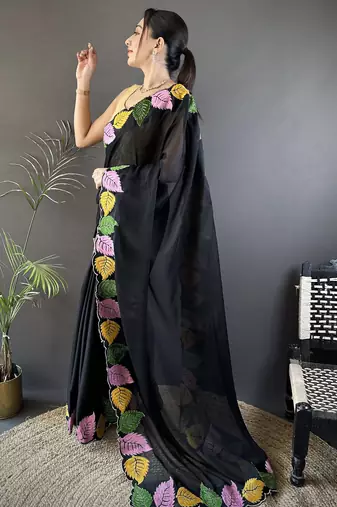 black art silk embroidered art-silk-sarees