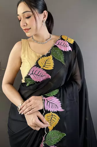black art silk embroidered art-silk-sarees