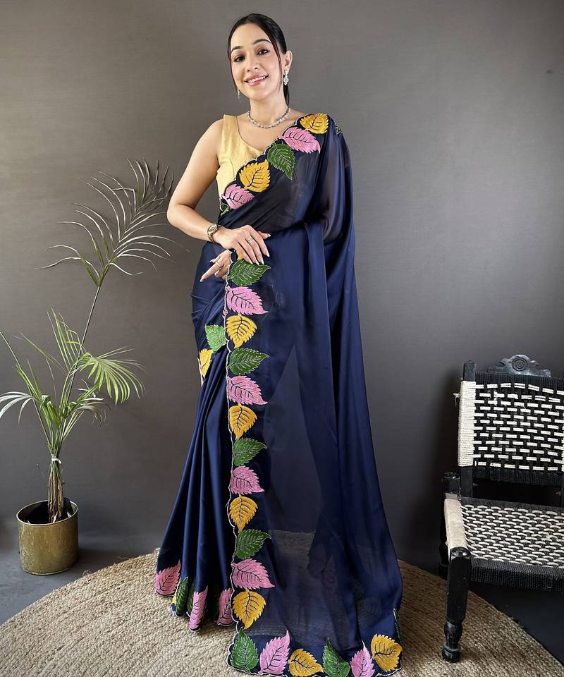 navy blue art silk embroidered art-silk-sarees