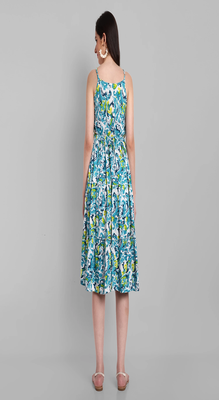 blue printed viscose rayon knee length dress for girls & women 2