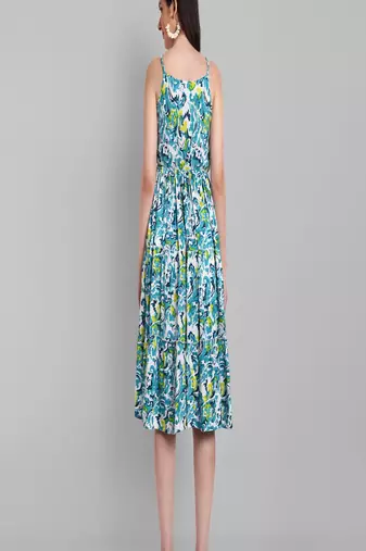 blue printed viscose rayon knee length dress for girls & women