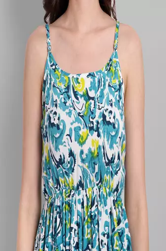 blue printed viscose rayon knee length dress for girls & women