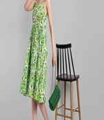 green printed viscose rayon knee length dress for girls & women