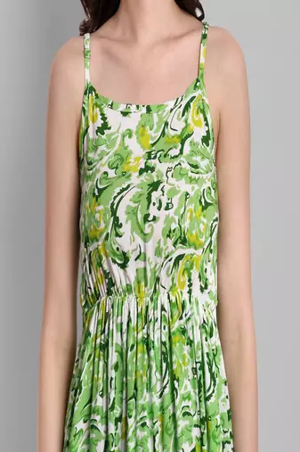 green printed viscose rayon knee length dress for girls & women