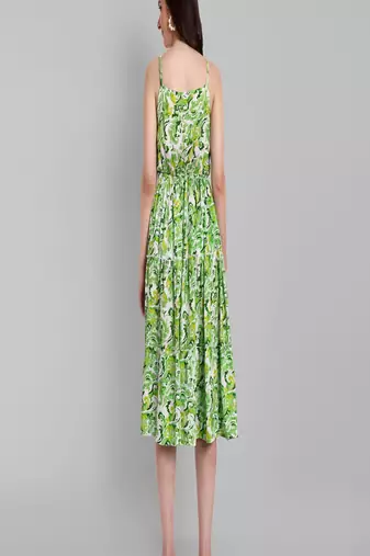 green printed viscose rayon knee length dress for girls & women