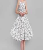 white printed viscose rayon knee length dress for girls & women
