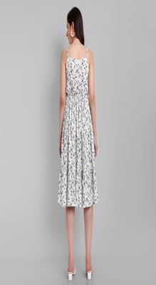 white printed viscose rayon knee length dress for girls & women 3