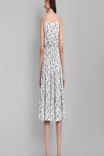 white printed viscose rayon knee length dress for girls & women