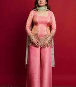 Pink color heavy shimmer silk embroidery work party wear suit