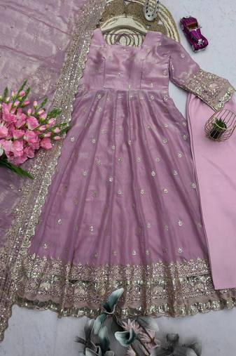 Onion fendy silk designer heavy work wedding wear long gown
