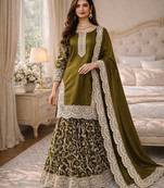 Mehendi fendy satin heavy embrodiery work wedding wear salwar suit