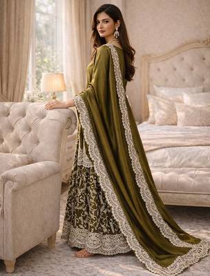 Mehendi fendy satin heavy embrodiery work wedding wear salwar suit 2