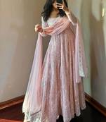 Light peach color faux georgette long party wear gown