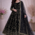 Black fendy satin heavy embroidery work long wedding wear gown