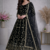 Black fendy satin heavy embroidery work long wedding wear gown