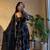 Black fendy satin heavy embroidery work long wedding wear gown