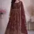 Maroon fendy satin heavy embroidery work long wedding wear gown