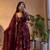 Maroon fendy satin heavy embroidery work long wedding wear gown