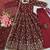 Maroon fendy satin heavy embroidery work long wedding wear gown