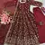 Maroon fendy satin heavy embroidery work long wedding wear gown