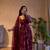 Maroon fendy satin heavy embroidery work long wedding wear gown