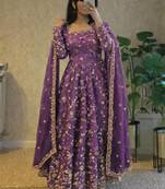 Onion fendy satin heavy embroidery work long wedding wear gown